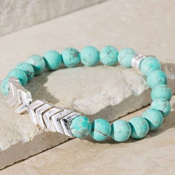 Natural Semi Precious Stone Chevron Pendant Stretch Set Of 3 Bracelet Jewelry - Picture 3 of 7